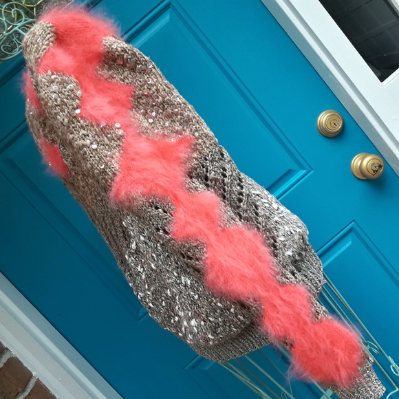 Chunky Knit Sweater Handmade Fuzzy Soft Fun Unique Ugly Cute Valentine Pink Fur - Picture 3 of 16